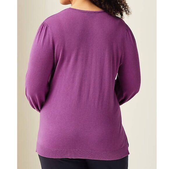 J. JILL Wearever Collection Silk Blend Blouson Sleeve Sweater Purple 3/4 Sleeve - Picture 3 of 16